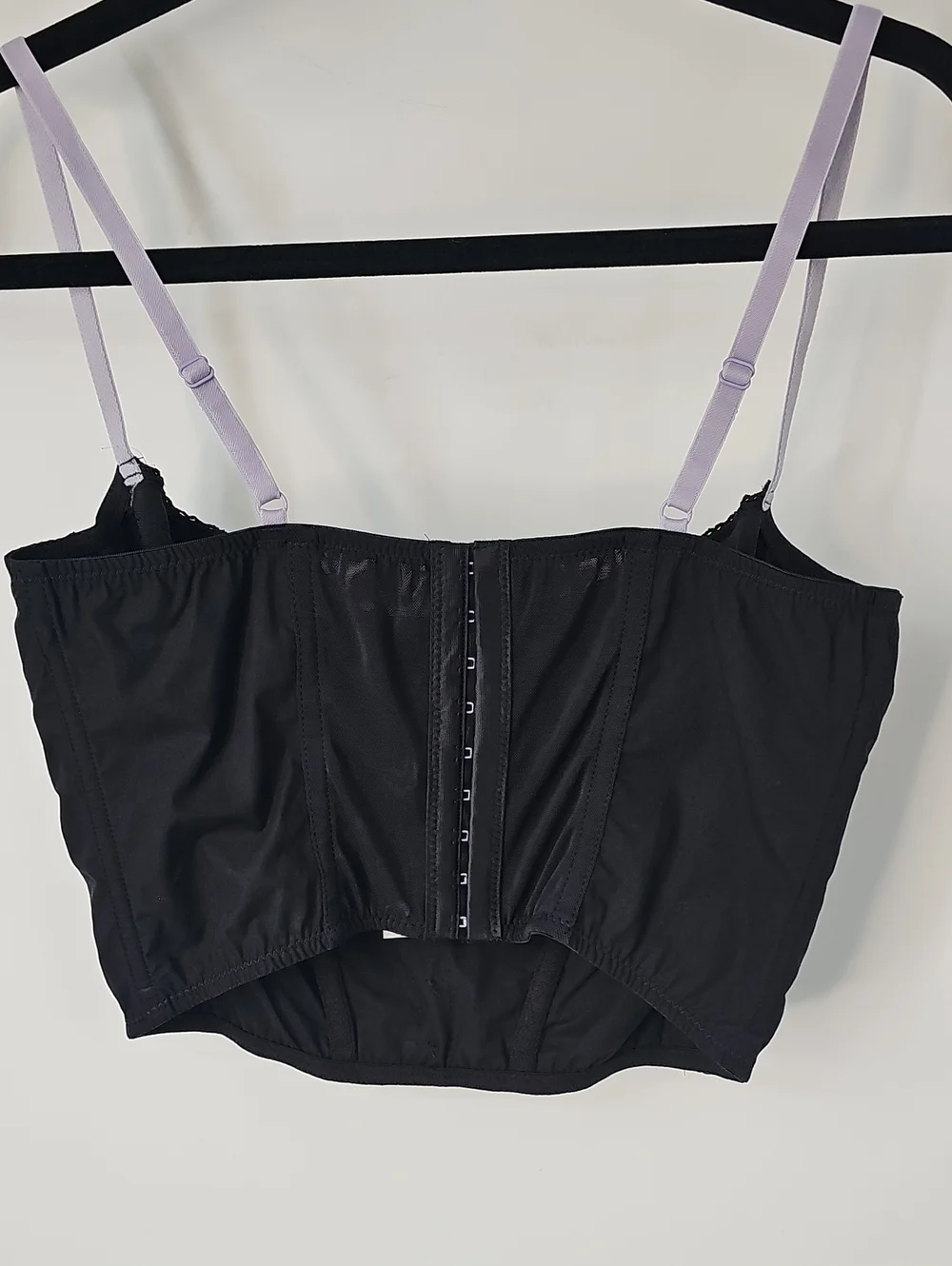 Urban Outfitters Black Bustier w Boning Lace-Trim & Lilac Straps Coquette Sexy